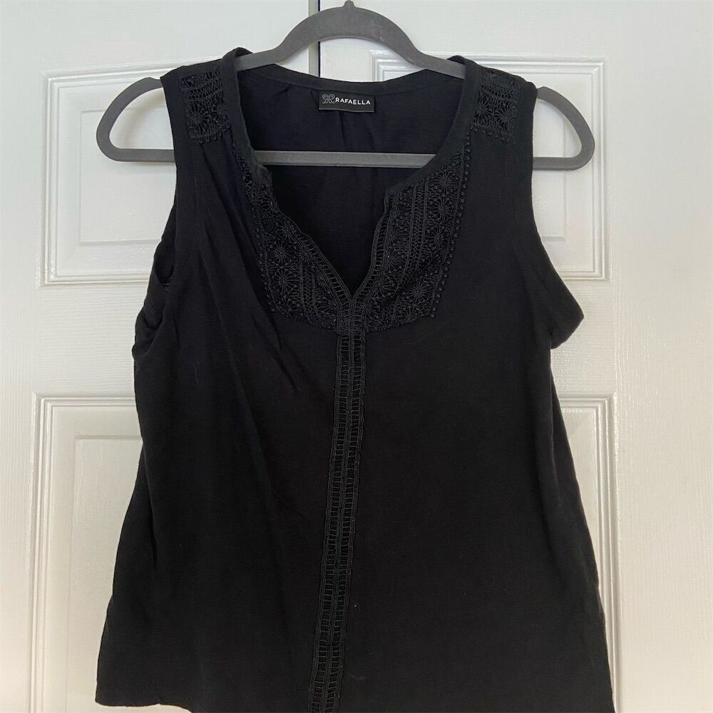 Rafaella Women's Sleeveless Black Crochet Tank Top Size S Casual